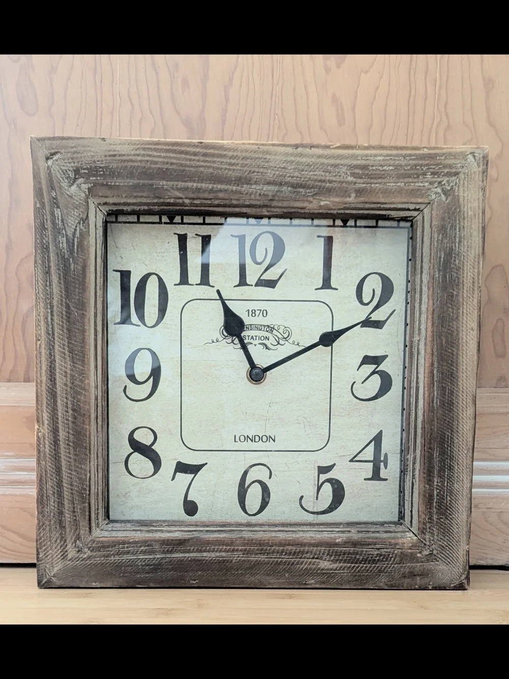 Square Rustic Wall Clock in Brown - Classic Station Style